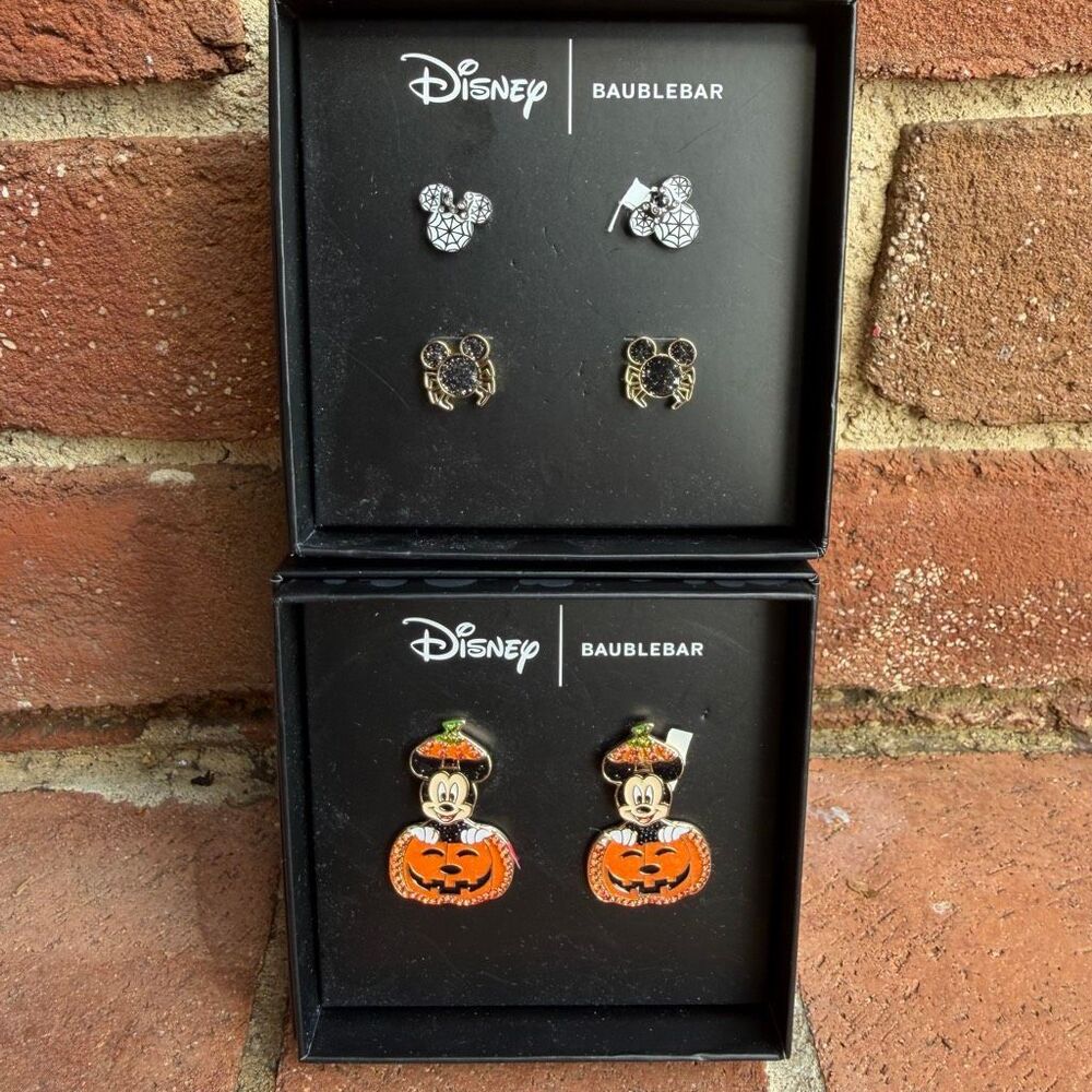 Disney x BaubleBar Halloween Mickey Mouse Earrings Spider Pumpkin Lot 2 NEW
